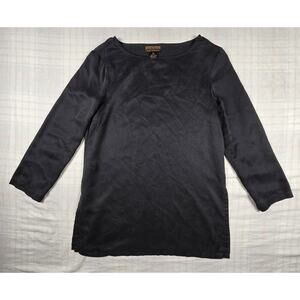 Finity Naturals 100% Silk Pullover Tunic Top Lightly Textured 3/4 Slv Black 10